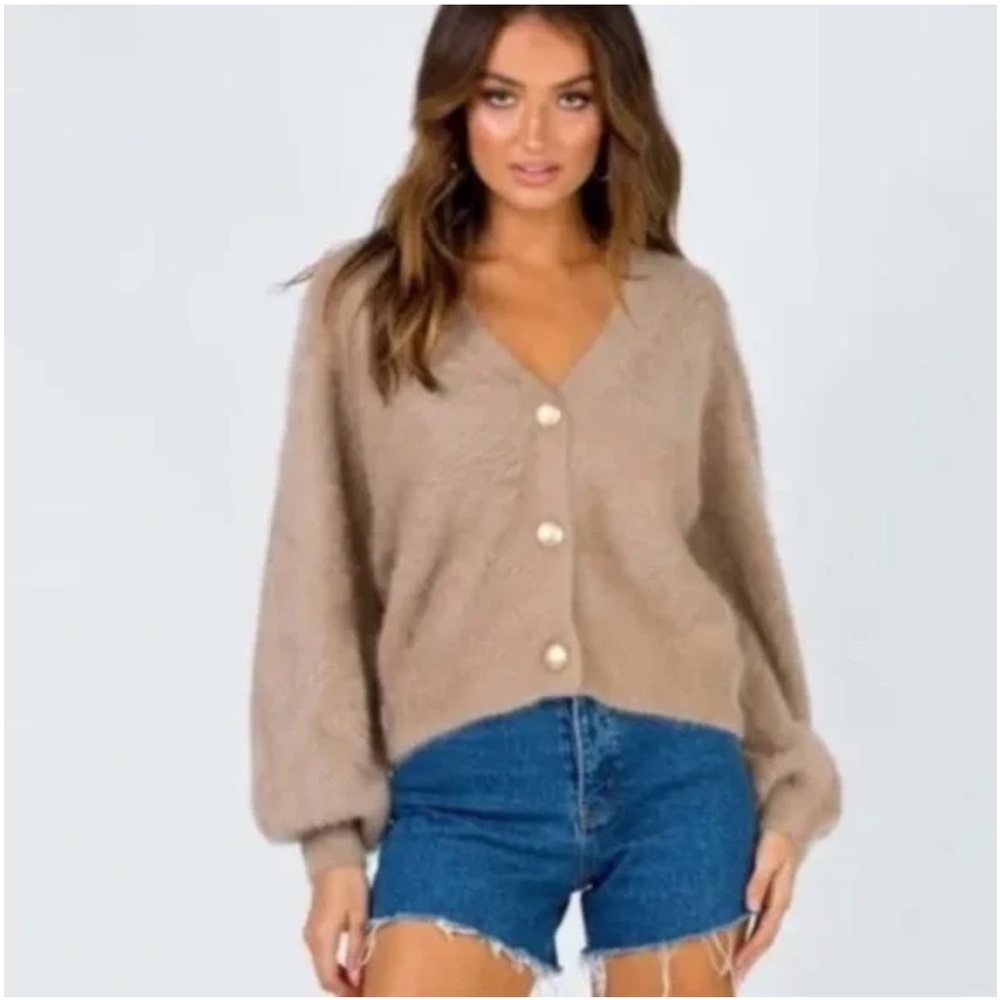 Princess Polly Cozy Brown Tan Cardigan Sweater, XS/S Pristine Like New - Picture 3 of 7